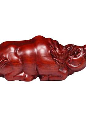 红花梨木雕牛摆件红色开业送礼品