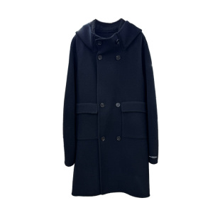 立绒轻质黑色连帽双面羊毛大衣男士中长款秋冬宽松双排扣毛呢外套