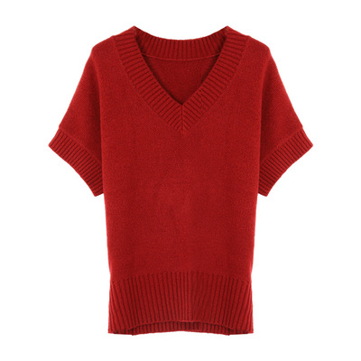 西町村屋复古红色短袖针织衫上衣