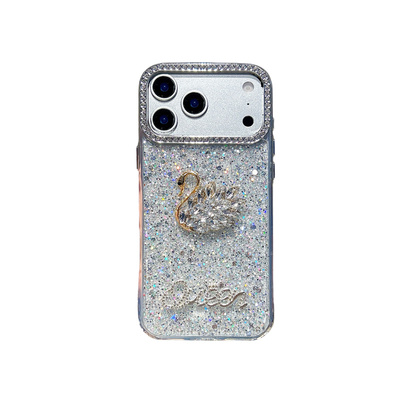 立体满钻天鹅适用于MotorolaG85手机壳摩托罗拉Edge60pro水钻英文字母50neo闪钻镜框E22珠光闪粉G04手链G13女