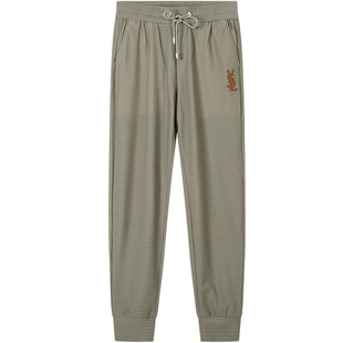 BM字母刺绣华夫格裤子男休闲裤束脚百搭潮牌男士高端卫裤2023新款