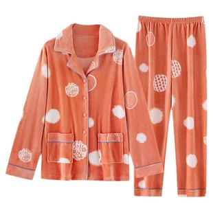 睡衣女春秋款薄款珊瑚绒冬季加厚加绒法兰绒秋冬妈妈海岛绒家居服