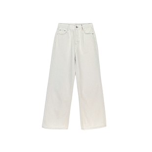 今年巨流行！~白色小马刺绣阔腿牛仔裤女冬加绒宽松直筒拖地裤子