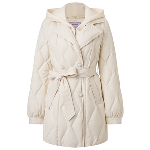 【奥莱】MAXRIENY肌理感菱形格纹x型系带收腰羽绒服优雅外套