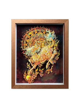 迎财纳福麒麟非遗剪纸实木摆件