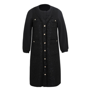 美丽客栈高端复古优雅小香风大码连衣裙女立体显瘦气质长袖裙子秋