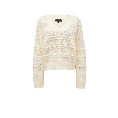 tq区绫致VeroModa针织衫女24毛球条纹V领针织衫复古美拉德