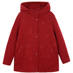 米兰登中老年妈妈装2025年冬季新款时尚灯芯绒棉衣连帽棉服外套女