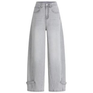 Navigare意大利小帆船灰色牛仔裤女2026春季新款复古工装裤弯刀裤