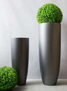 玻璃钢银灰色圆形落地大花瓶简约现代家居样板间软装饰品花器摆件