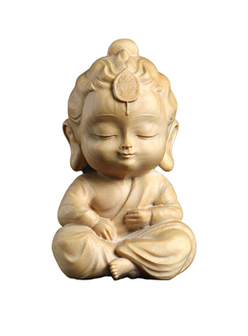 天然黄杨木宝宝佛桌面摆件祝福