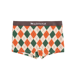 女士纯棉内裤中腰宽边菱形格四角平角透气中性LE宽松运动印花大码