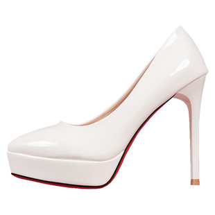 恨天高欧美12cm红底高跟鞋女夜场大码性感裸色防水台细跟漆皮单鞋