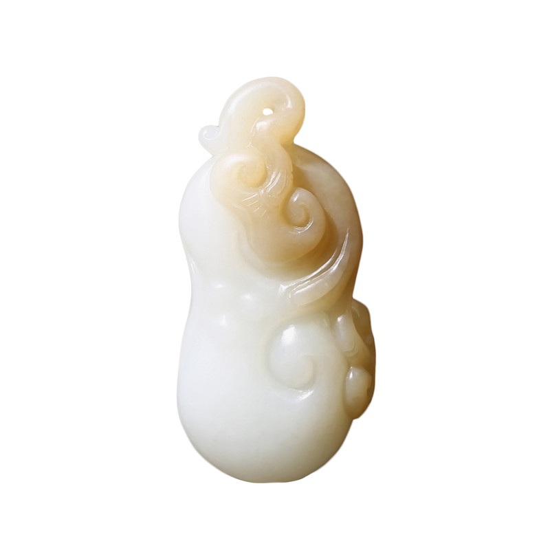 天然和田玉糖白玉灵芝如意吊坠