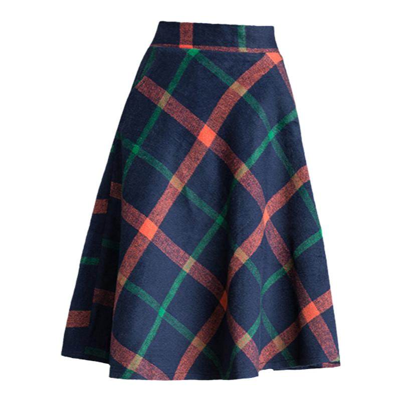 毛呢格子半身裙中长款百搭a字裙