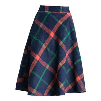 毛呢格子半身裙中长款百搭a字裙