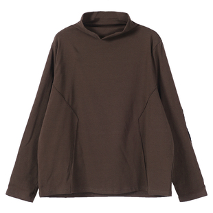 纯棉秋季新款加大码女装洋气宽松半高领打底衫长袖T恤上衣女春秋