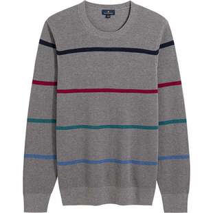 Brooks Brothers/布克兄弟男士25秋冬新品纯棉四色线条圆领毛衣