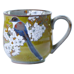 日本九谷烧樱花山雀陶瓷马克杯泡茶咖啡杯日式手绘小清新水杯女夏