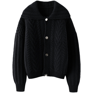 保证你爱穿！重磅加厚翻领粗棒针羊绒衫女纯羊绒毛衣针织开衫外套