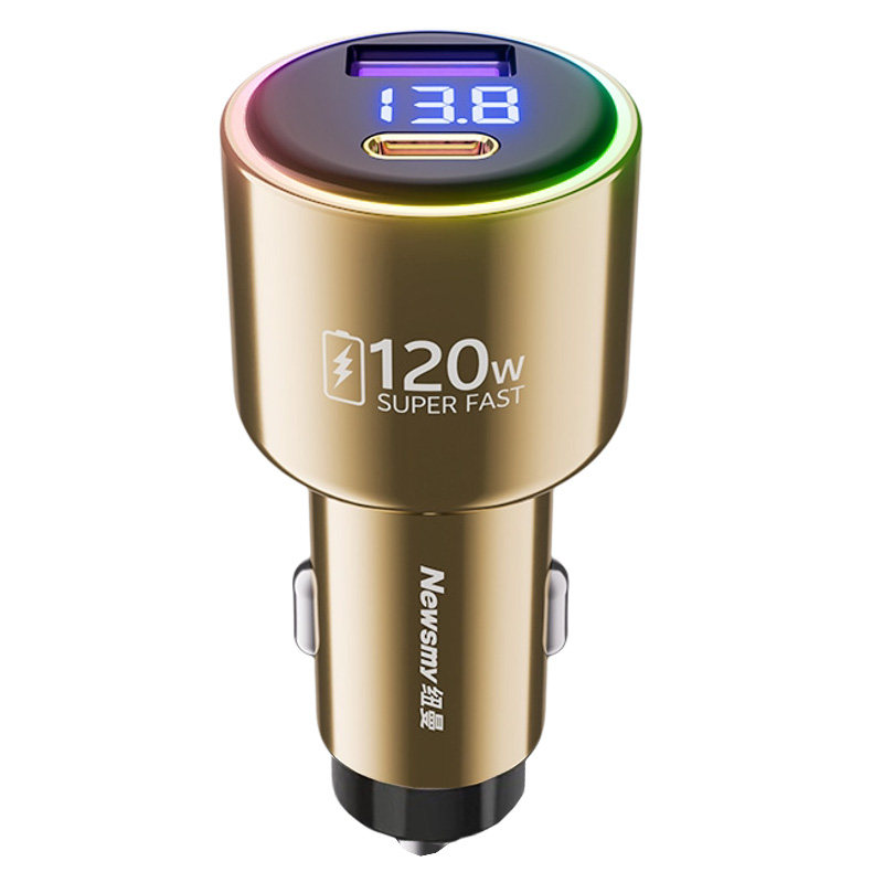 纽曼汽车车载充电器120W超级快充100W闪充全协议一拖二电源转换器