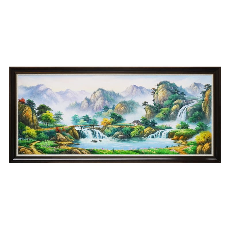聚宝盆纯手绘山水画油画客厅沙发背景墙风景公司装饰画高级感挂画