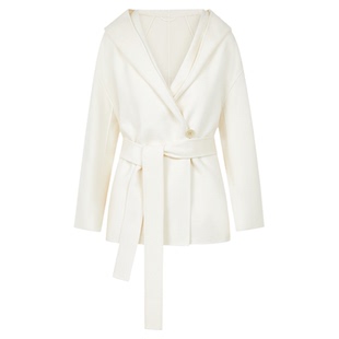 朗姿纯棉羊毛连帽浴袍式双面呢优雅气质毛呢大衣女2025年冬季新款