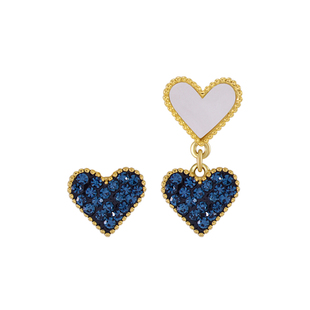 一撇一捺爱心桃耳钉女白蓝撞色ab款不对称超闪水晶钻轻奢职场大牌