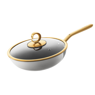 德国三头鹰纯钛炒锅鎏金款无涂层钛锅不粘锅电磁炉燃气家用炒菜锅