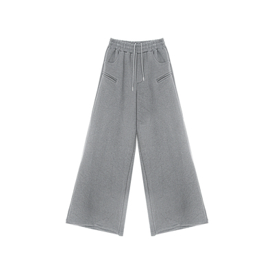 慵懒风灰色阔腿卫裤男女抽绳宽松