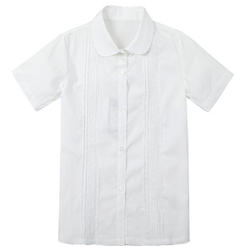 伊顿纪德校服女童白色短袖衬衫学院风女生蕾丝衬衣夏09C229