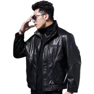 2026海宁真皮皮衣头层小牛皮立翻领脱卸羽绒夹克男士短款秋冬外套