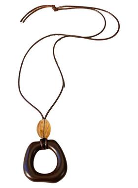 棕色不规则圆环吊坠长项链