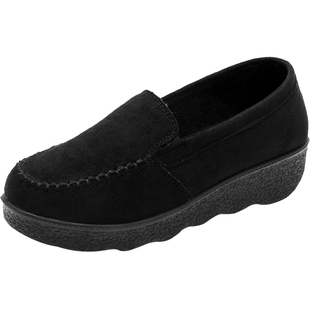 松糕底豆豆女鞋老北京布鞋春秋单鞋坡跟厚底棉鞋软底黑色工作鞋女