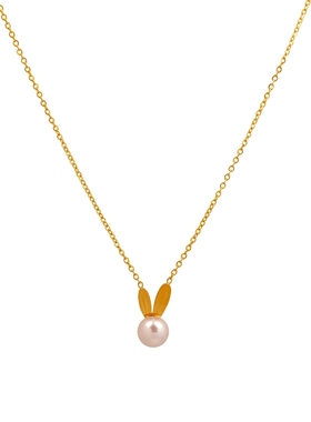 女金色珍珠兔子项链锁骨链