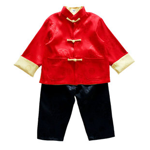 春秋薄款男童唐装外套中国风儿童长袖上衣中大童汉服宝宝新年唐装