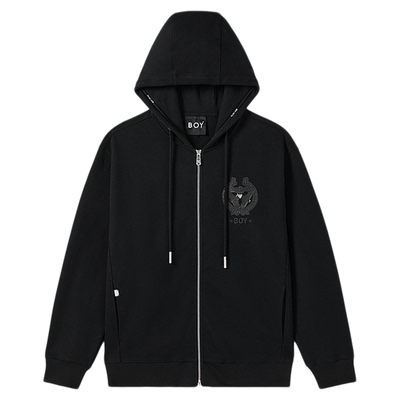 BOYLONDON高街开衫卫衣黑色潮牌时尚春季透气连帽外套男女N06032