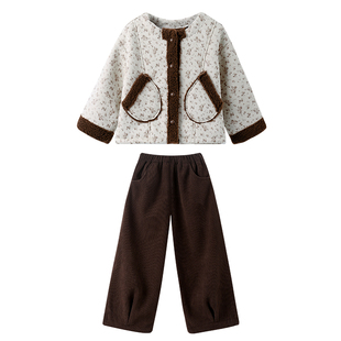 免搭配女童碎花甜美森系加绒套装小女孩外套加厚女宝宝灯芯绒裤子
