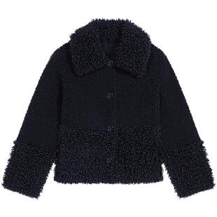 Maje2025秋冬女装法式时尚气质黑色翻领单排扣短款毛绒针织外套