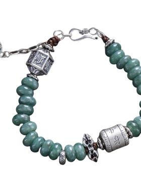 足银翡翠A货算盘珠手链女复古个性气质小众设计感民族风手环饰品