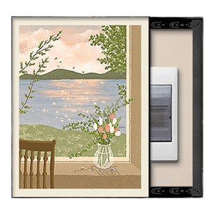 奶油风电表箱装饰画竖版法式奶油风遮挡配电箱挂画餐厅免打孔壁画