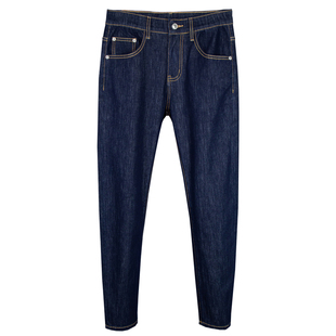 夏季薄款男士九分牛仔裤冰凉透气深蓝色赤耳丹宁四面弹修身小脚裤