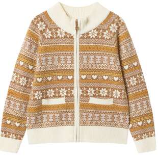 【100%山羊绒】鄂尔多斯童装25秋冬新品半高领虚提儿童针织开衫