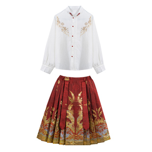 胖女童马面裙套装儿童春秋加肥加大汉服古装衬衫半身裙国风两件套