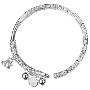 吴越老银铺叮当镯足银9999手镯女时尚百搭铃铛镯子吉言盘缠银手镯