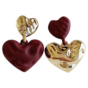 爱心耳坠红色耳环女新款高级感撞色ab款耳钉轻奢气质纯银针耳饰品