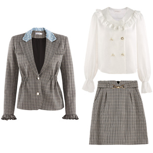 【清仓价】春春2025年新款韩版拼接外套显瘦半身裙三件套女装