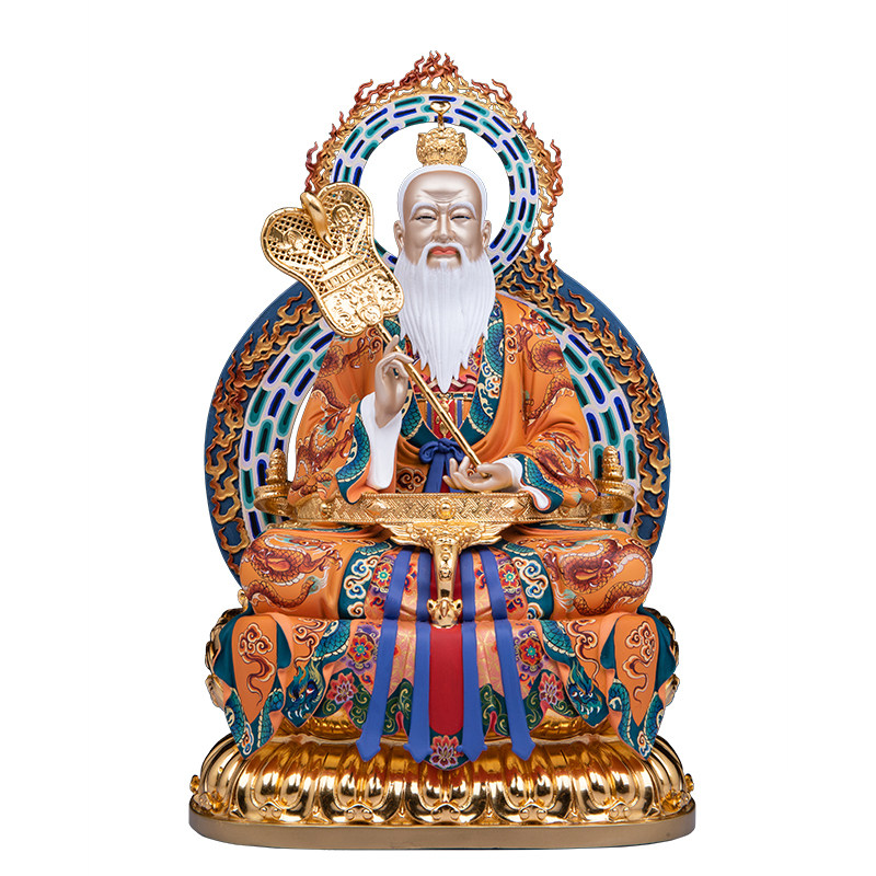 三清道祖神像铜彩绘家用供奉摆件