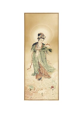 新中式客厅三圣观音壁画供台禅意