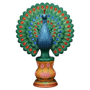 藏村彩绘孔雀开屏摆件工艺品家居客厅桌面酒柜电视柜玄关装饰品